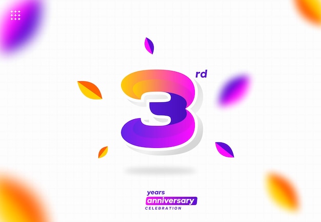 Diseño de icono de logotipo número 3, número de logotipo de 23 cumpleaños, aniversario 3