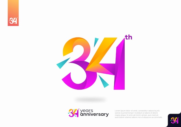 Diseño de icono de logotipo número 34, número de logotipo de cumpleaños 34, aniversario 34