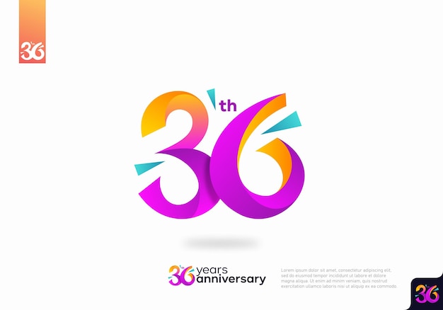 Diseño de icono de logotipo número 36, número de logotipo de cumpleaños 36, aniversario 36