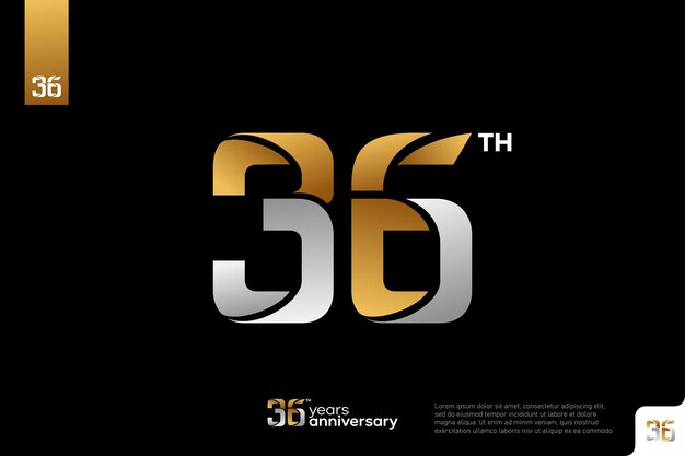 El diseño del icono del logotipo del número 36 de oro plateado en fondo negro 36 aniversario del logotipo número aniversario 36