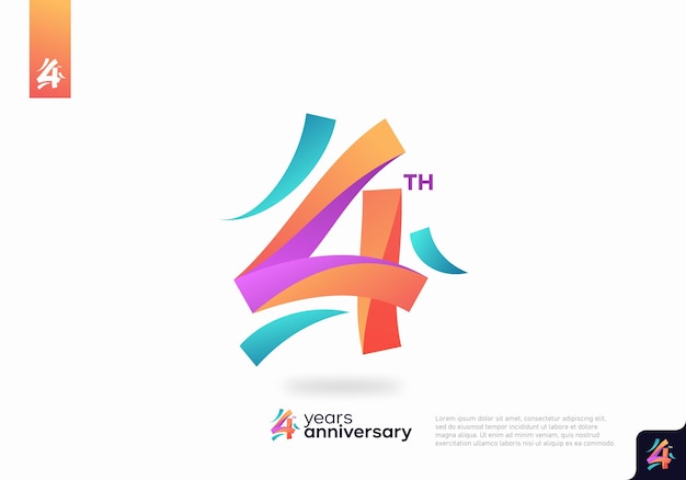 Vector diseño de icono de logotipo número 4, número de logotipo de 4º cumpleaños, aniversario 4