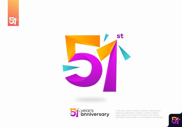 Diseño de icono de logotipo número 51, número de logotipo de cumpleaños 51, aniversario 51