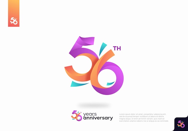 Diseño de icono de logotipo número 56, número de logotipo de 56 cumpleaños, aniversario 56