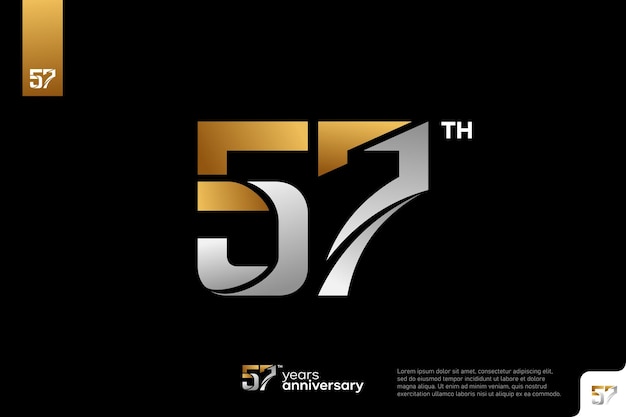 El diseño del icono del logotipo del número 57 de oro plateado en fondo negro 57 aniversario del logotipo número aniversario 57