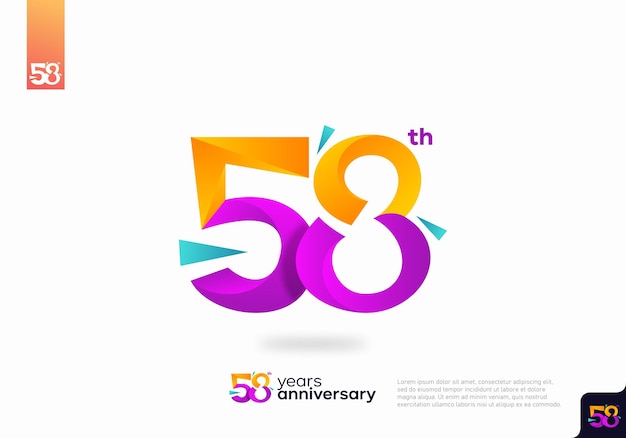 Diseño de icono de logotipo número 58, número de logotipo de 58 cumpleaños, aniversario 58