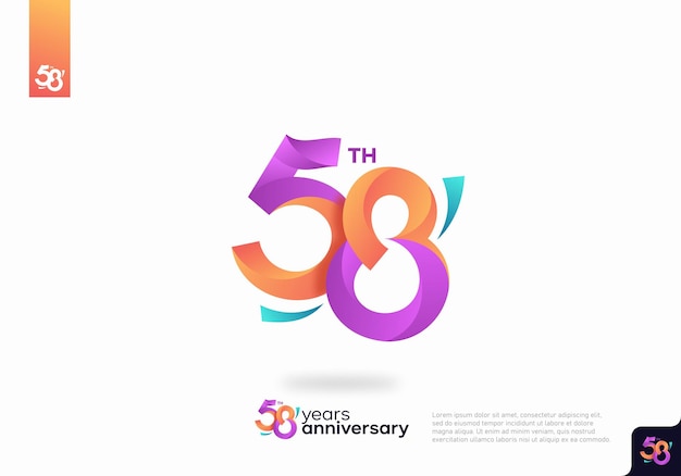 Diseño de icono de logotipo número 58, número de logotipo de 58 cumpleaños, aniversario 58