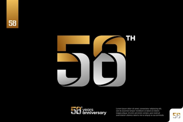 El diseño del icono del logotipo número 58 de oro plateado en fondo negro 58 aniversario número de logotipo aniversario 58