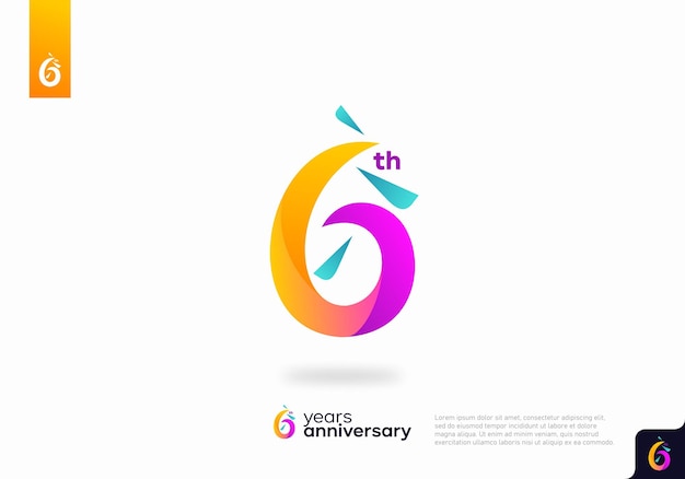 Diseño del icono del logotipo número 6, número del logotipo del sexto cumpleaños, aniversario 6, sexto aniversario