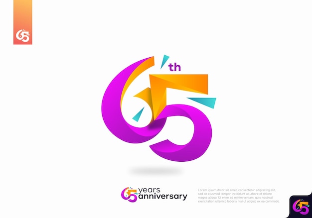 Vector diseño de icono de logotipo número 65, número de logotipo de 65 cumpleaños, aniversario 65