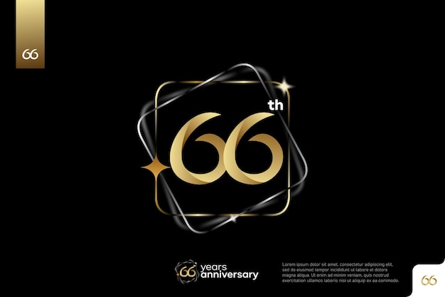 Diseño de icono del logotipo número 66 de oro sobre fondo negro Número del logotipo del cumpleaños 66 aniversario 66