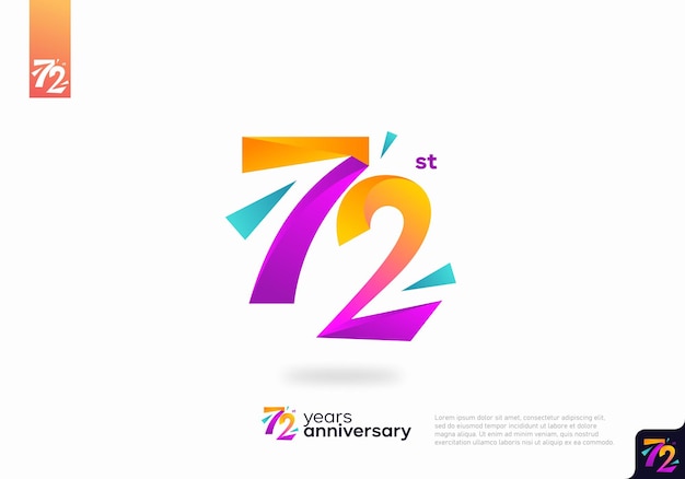 Vector diseño de icono de logotipo número 72, número de logotipo de 72 cumpleaños, aniversario 72