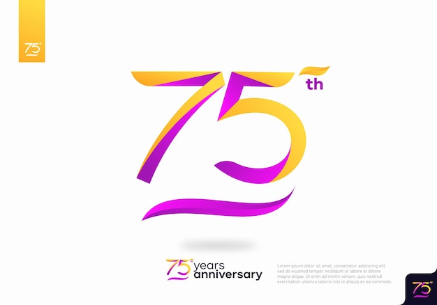 Diseño de icono de logotipo número 75, número de logotipo de 75 cumpleaños, aniversario 75