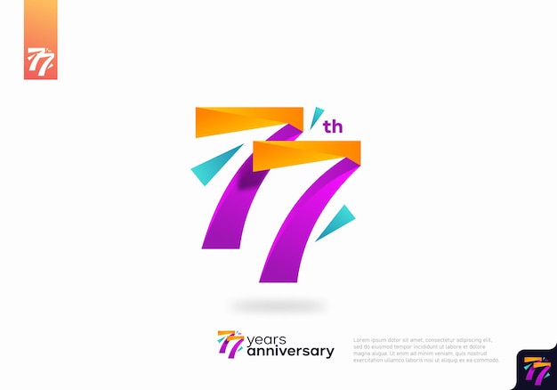 Diseño de icono de logotipo número 77, número de logotipo de cumpleaños número 77, aniversario 77