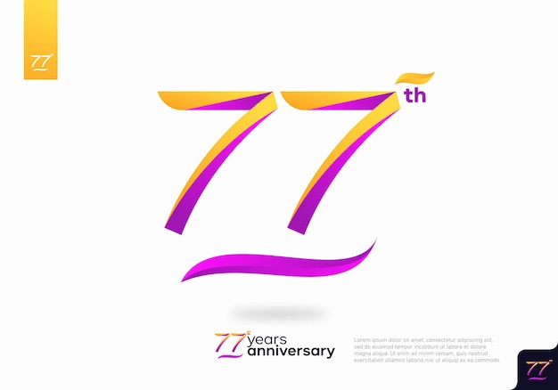 Diseño de icono de logotipo número 77, número de logotipo de cumpleaños número 77, aniversario 77