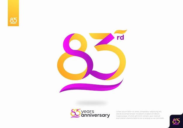 Diseño de icono de logotipo número 83, número de logotipo de cumpleaños 83, aniversario 83