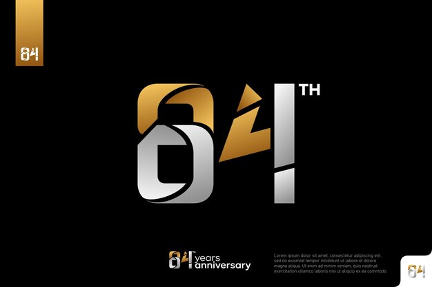 El diseño del icono del logotipo del número 84 de oro plateado en fondo negro 84 aniversario del logotipo número 84 aniversario