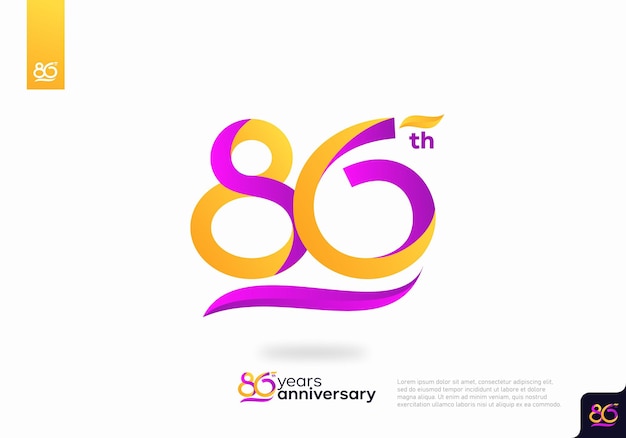 Diseño de icono de logotipo número 86, número de logotipo de cumpleaños 86, aniversario 86