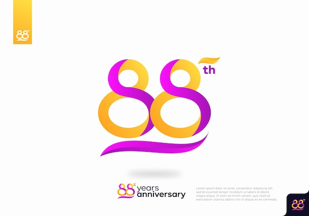 Diseño de icono de logotipo número 88, número de logotipo de cumpleaños 88, aniversario 88