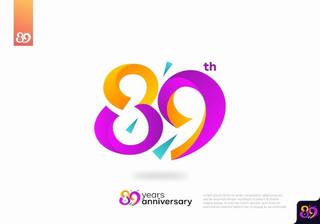 Diseño de icono de logotipo número 89, número de logotipo de cumpleaños 89, aniversario 89