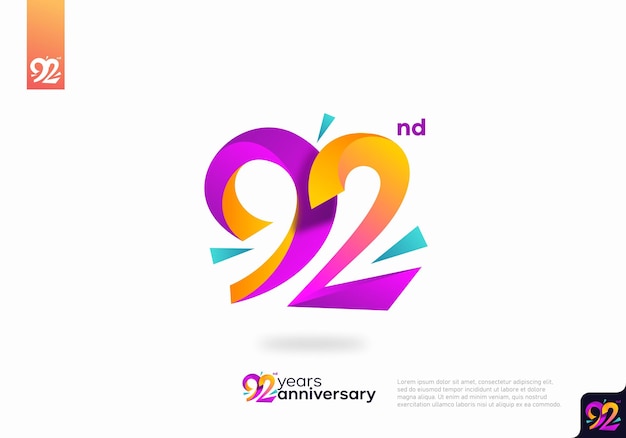 Vector diseño de icono de logotipo número 92, número de logotipo de cumpleaños 92, aniversario 92