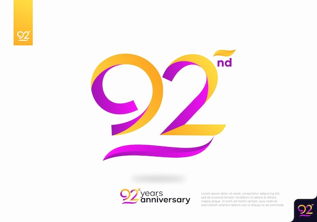 Vector diseño de icono de logotipo número 92, número de logotipo de cumpleaños 92, aniversario 92