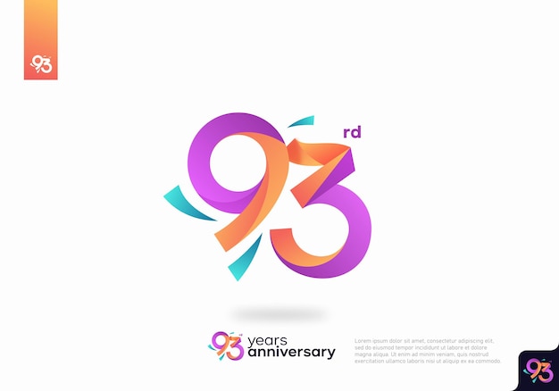 Diseño de icono de logotipo número 93, número de logotipo de cumpleaños 93, aniversario 93