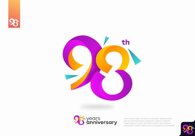 Diseño de icono de logotipo número 98, número de logotipo de cumpleaños 98, aniversario 98