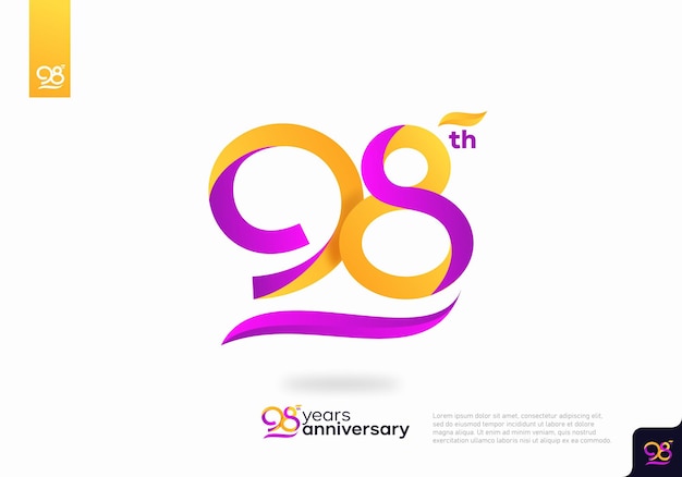 Diseño de icono de logotipo número 98, número de logotipo de cumpleaños 98, aniversario 98