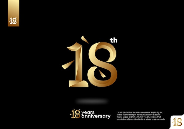 Diseño de icono de logotipo de oro número 18, número de logotipo de 18 cumpleaños, 18 aniversario.