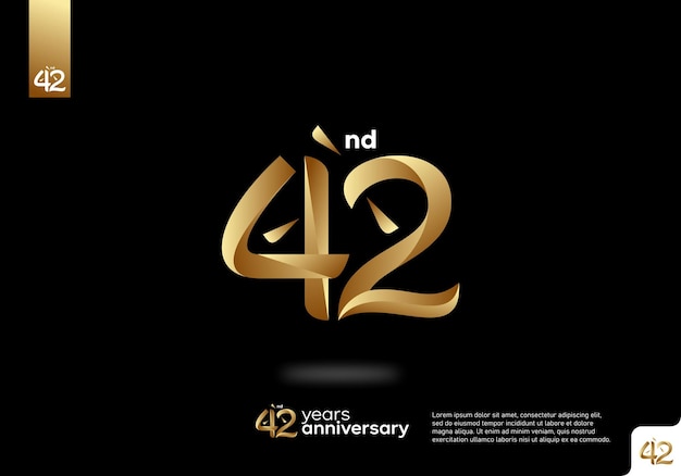Diseño de icono de logotipo de oro número 42, número de logotipo de 42 cumpleaños, 42 aniversario.
