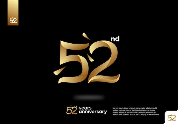 Diseño de icono de logotipo de oro número 52, número de logotipo de 52 cumpleaños, 52 aniversario.