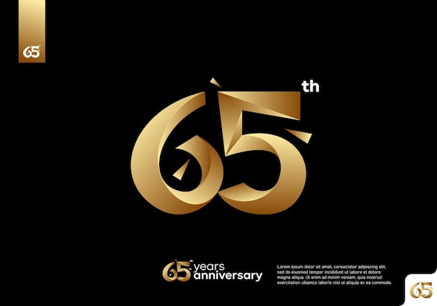 Diseño de icono de logotipo de oro número 65, número de logotipo de 65 cumpleaños, 65 aniversario.