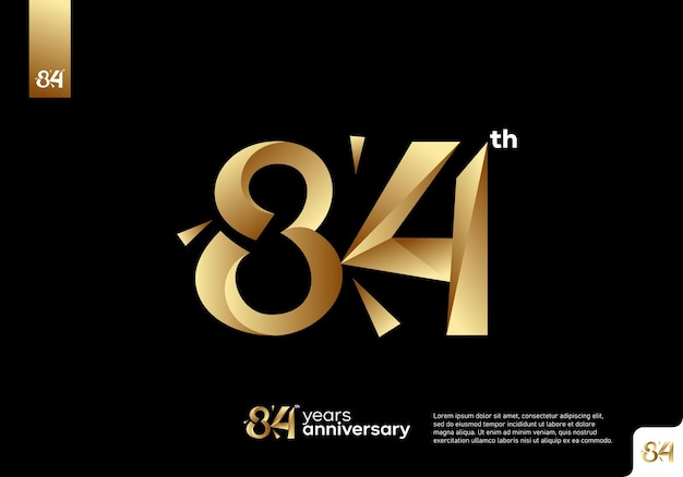 Diseño de icono de logotipo de oro número 84, número de logotipo de 84 cumpleaños, 84 aniversario.