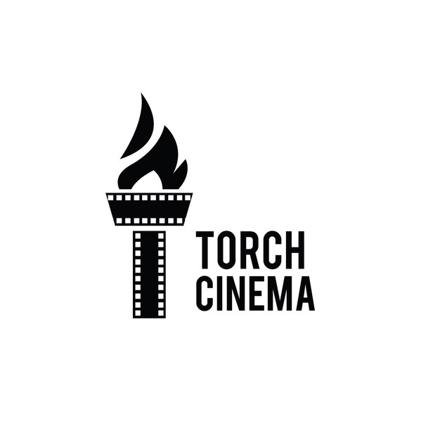 Diseño de icono de logotipo de película de cine de antorcha