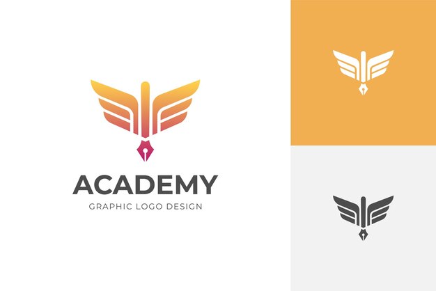 Diseño del icono del logotipo de la pluma pluma tinta con alas elemento gráfico signo de símbolo para escribir plantilla de logotipo vectorial