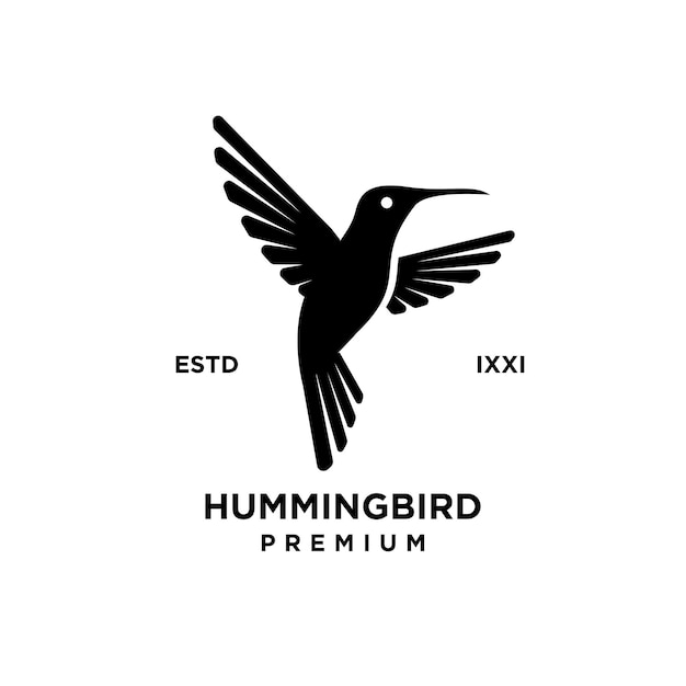 Diseño de icono de logotipo de silueta negra de colibrí