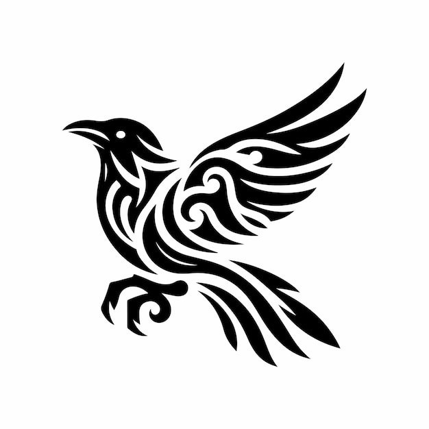 Diseño de icono de logotipo de tatuaje tribal de cuervo