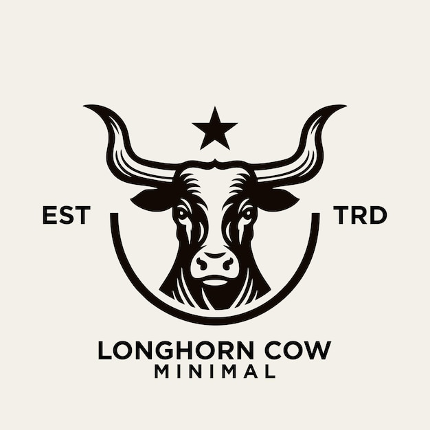Vector diseño del icono del logotipo de la vaca de cuerno largo simple y plano