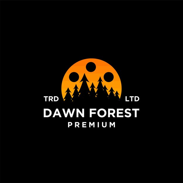 Diseño de icono de logotipo de vector de película de bosque de amanecer de árbol de madera premium