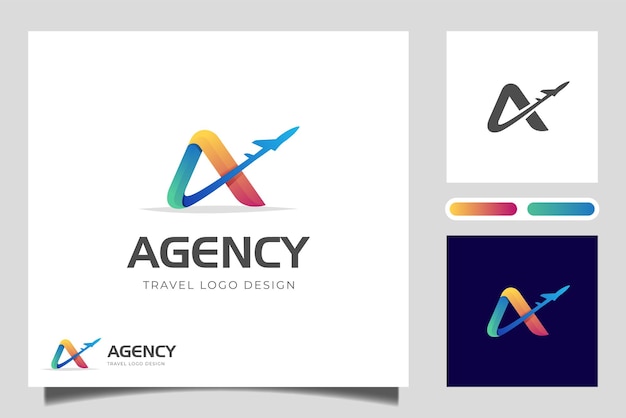 Diseño de icono de logotipo de viaje aéreo de letra A con signo de símbolo de elemento gráfico plano para diseño de logotipo de agencia de viajes