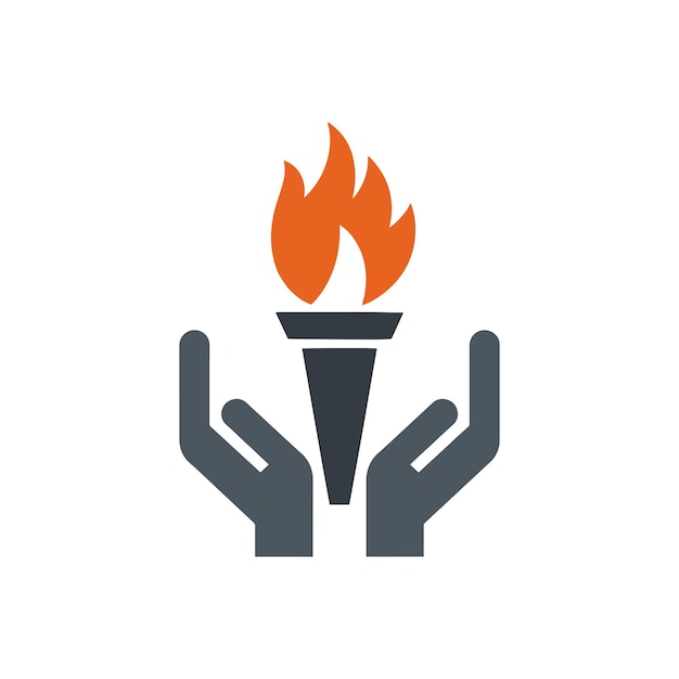 Diseño de icono de la mano que sostiene una antorcha de fuego