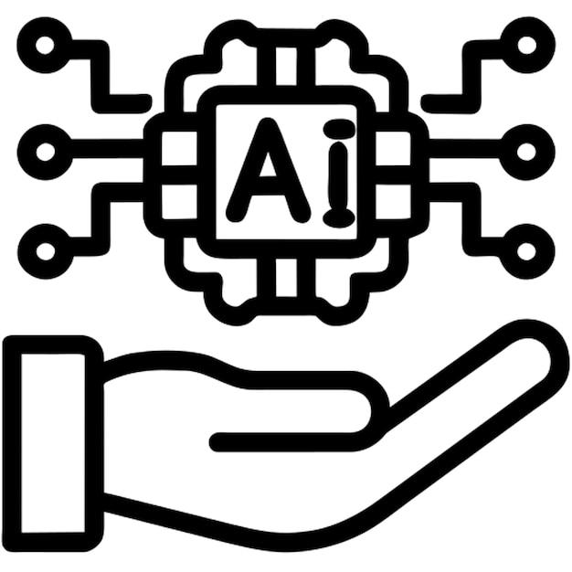 diseño de un icono de una mano robótica que sostiene un cerebro de red neuronal que simboliza el icono de la tecnología de IA