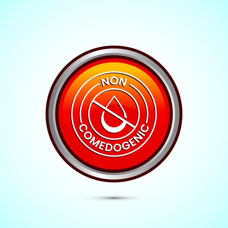 Vector diseño de icono no comedogénico ilustración de señal de etiqueta no comedógena diseño de botón redondo de color naranja