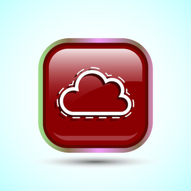 Diseño del icono de la nube Ilustración del icono del tiempo Signo de color rojo Diseño del botón cuadrado