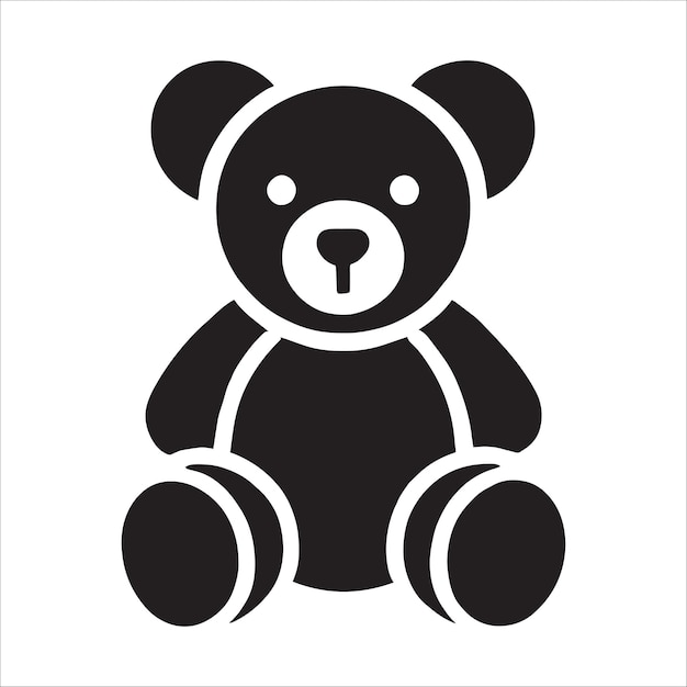 Diseño del icono del oso de peluche Ilustración de silueta en blanco y negro sobre fondo blanco