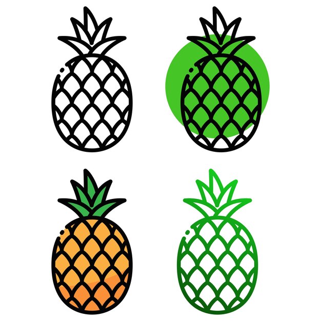 Diseño de icono de piña en cuatro variaciones de color.