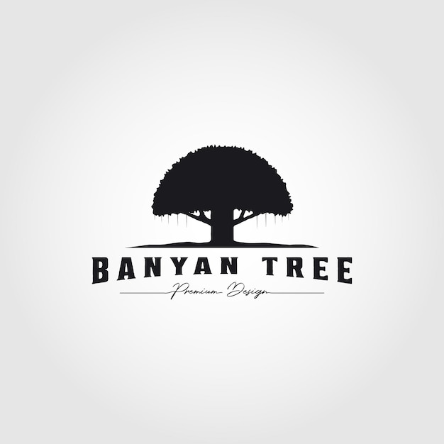 Diseño del icono de la plantilla del ejemplo del vector del vintage del logotipo del árbol de Banyan