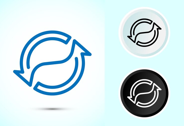 Vector diseño del icono de procesamiento de sincronización icono de sincronización o restablecimiento signo de recarga color blanco y negro