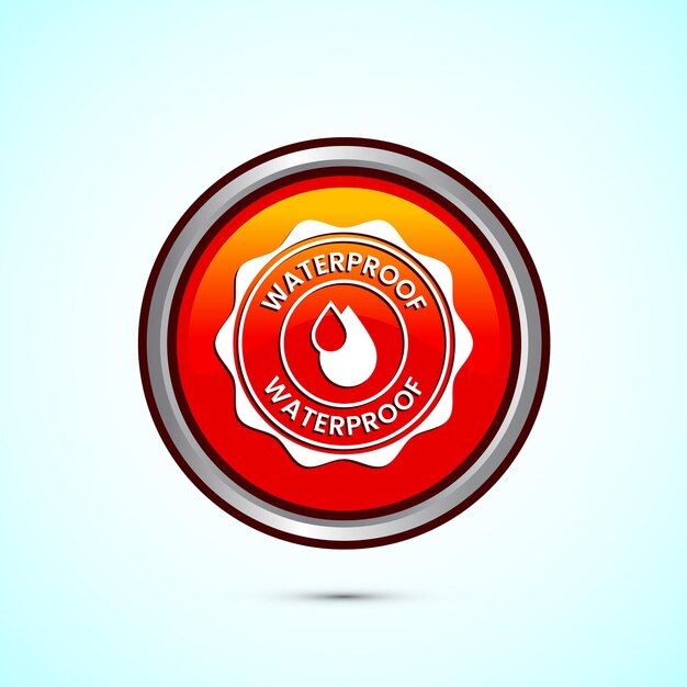 Diseño de icono a prueba de agua Ilustración de signos resistentes al agua Protección a prueba de líquidos Diseño de botón redondo de color naranja