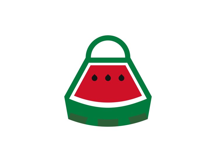 Diseño de icono de sandía con un mango verde y rojo en el interior
